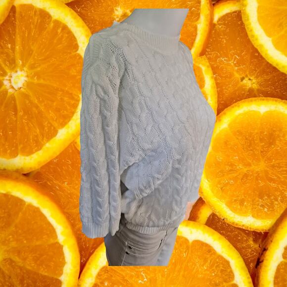 White Cable Knit Sweater with Open Back and Tie - Picture 2 of 6